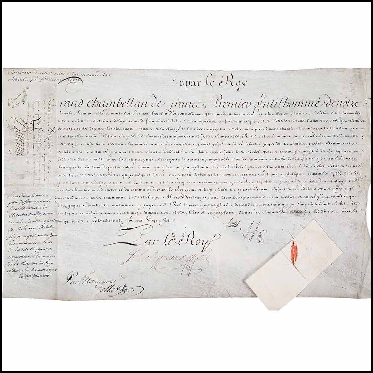 [Music & Dance of the French Court] Louis XV: Signed Court Musician Appointment