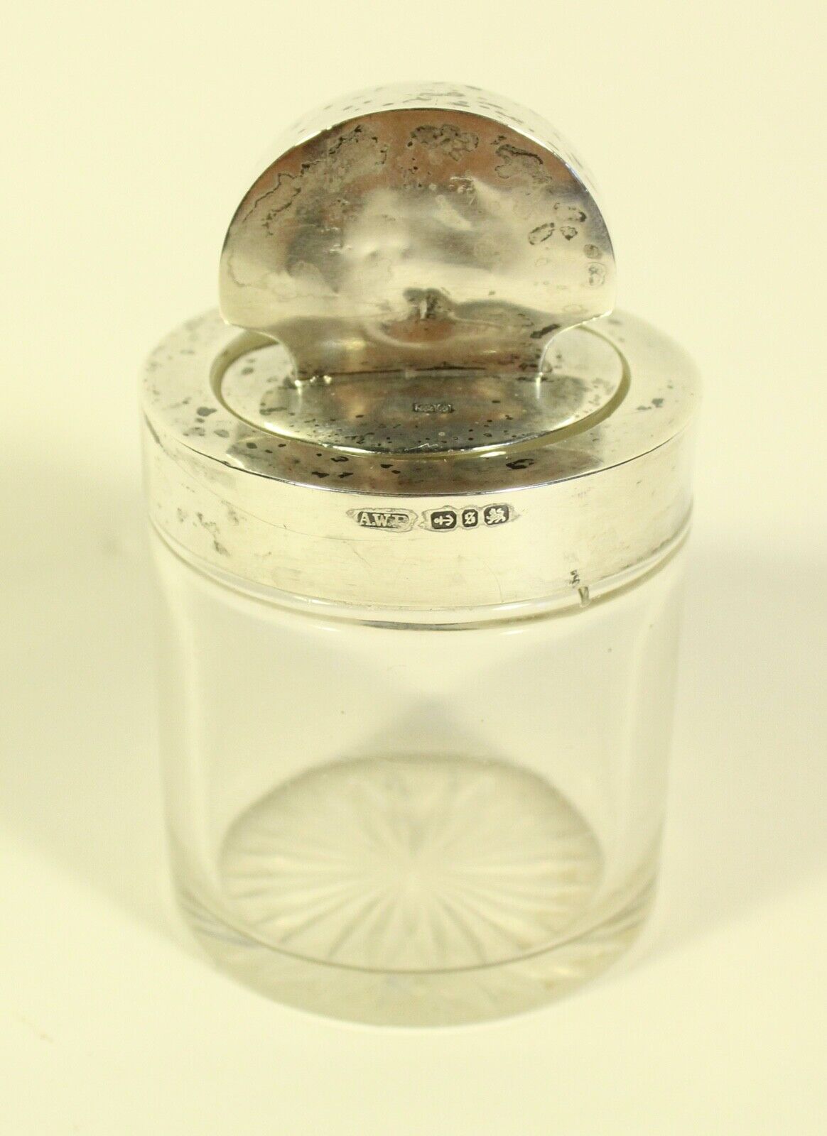 Birmingham 1902 Arthur Willmore Pennington GLASS DRESSING TABLE JAR Silver Top