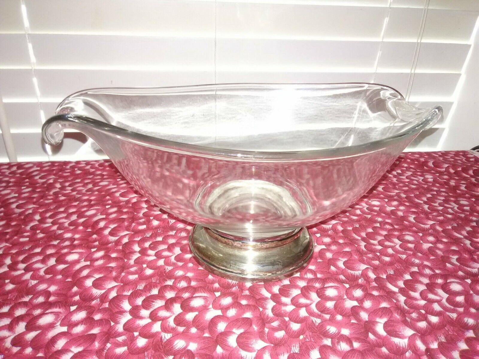 FANCY LARGE STERLING SILVER FOOTED GLASS BOWL 11 1/2 \