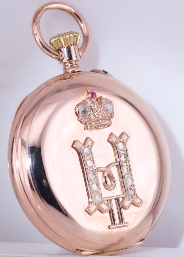 Antique Imperial H.Moser Award Pocket Watch 14k Gold Diamonds Monogram of King