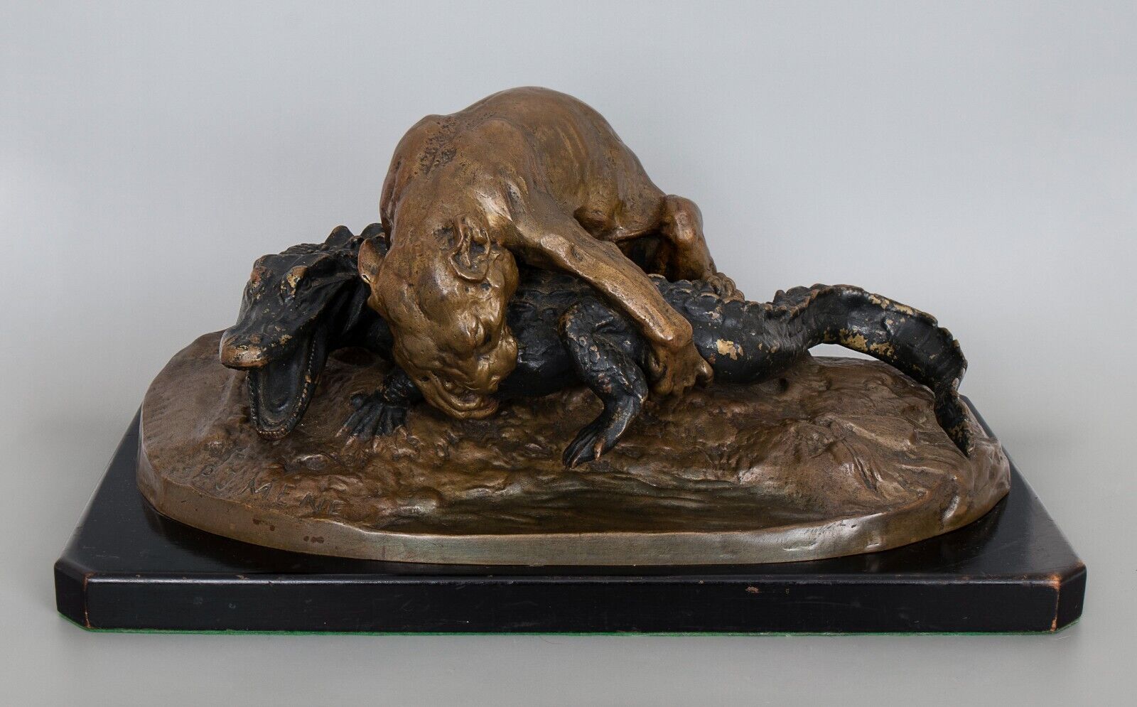 Pierre Jules Mene (French 1810-1877) Bronze Sculpture Jaguar Alligator Signed