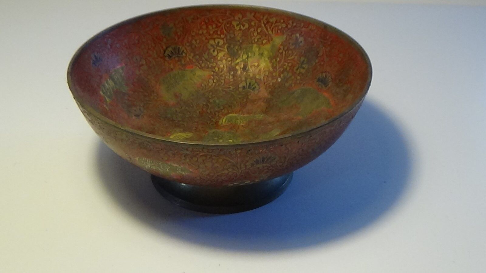 Solid Brass , India painted, and carved bowl Hand Made
