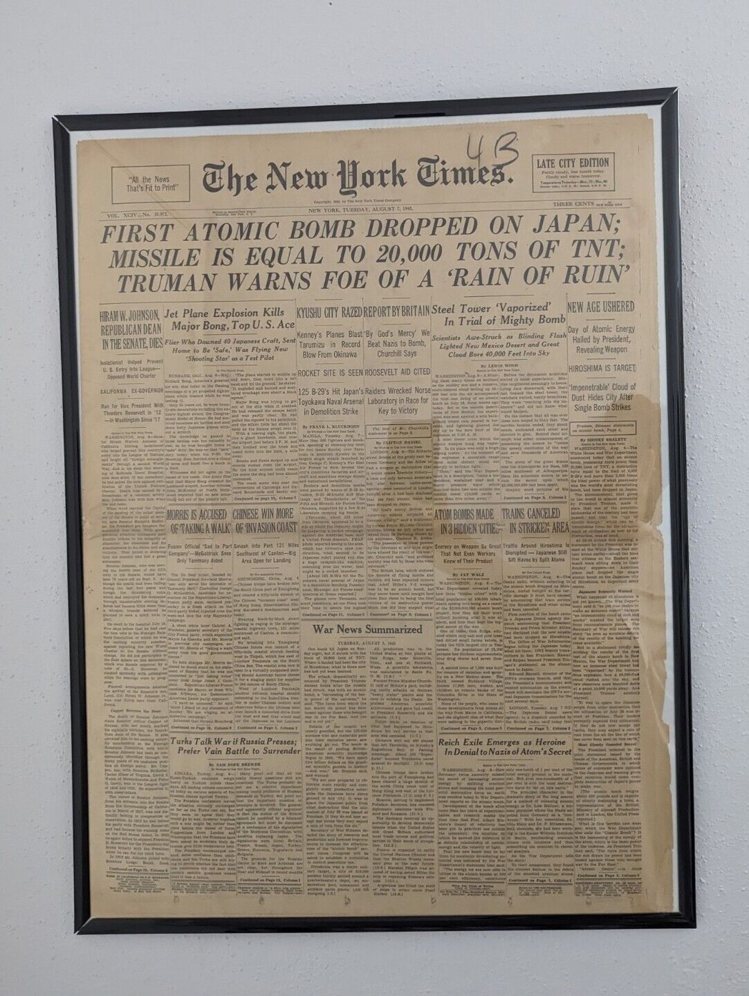 RARE The New York Times Hiroshima First Atomic Bomb Aug 7 1945 Oppenheimer
