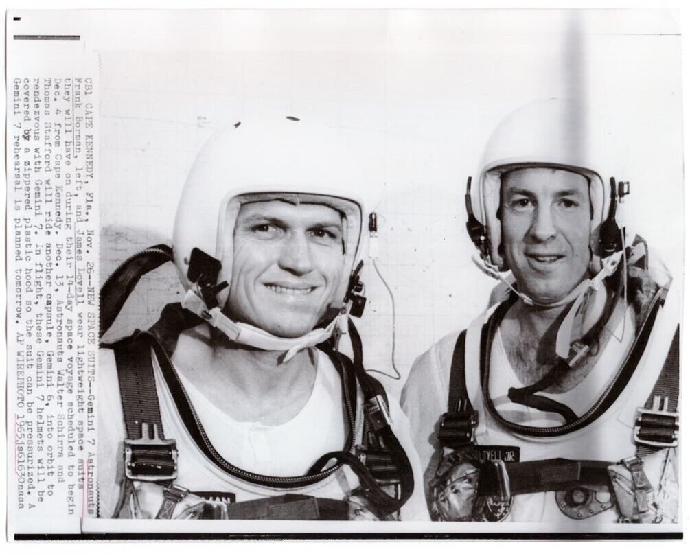1965 Gemini 7 Astronauts Frank Borman James Lovell New Space Suit Wirephoto
