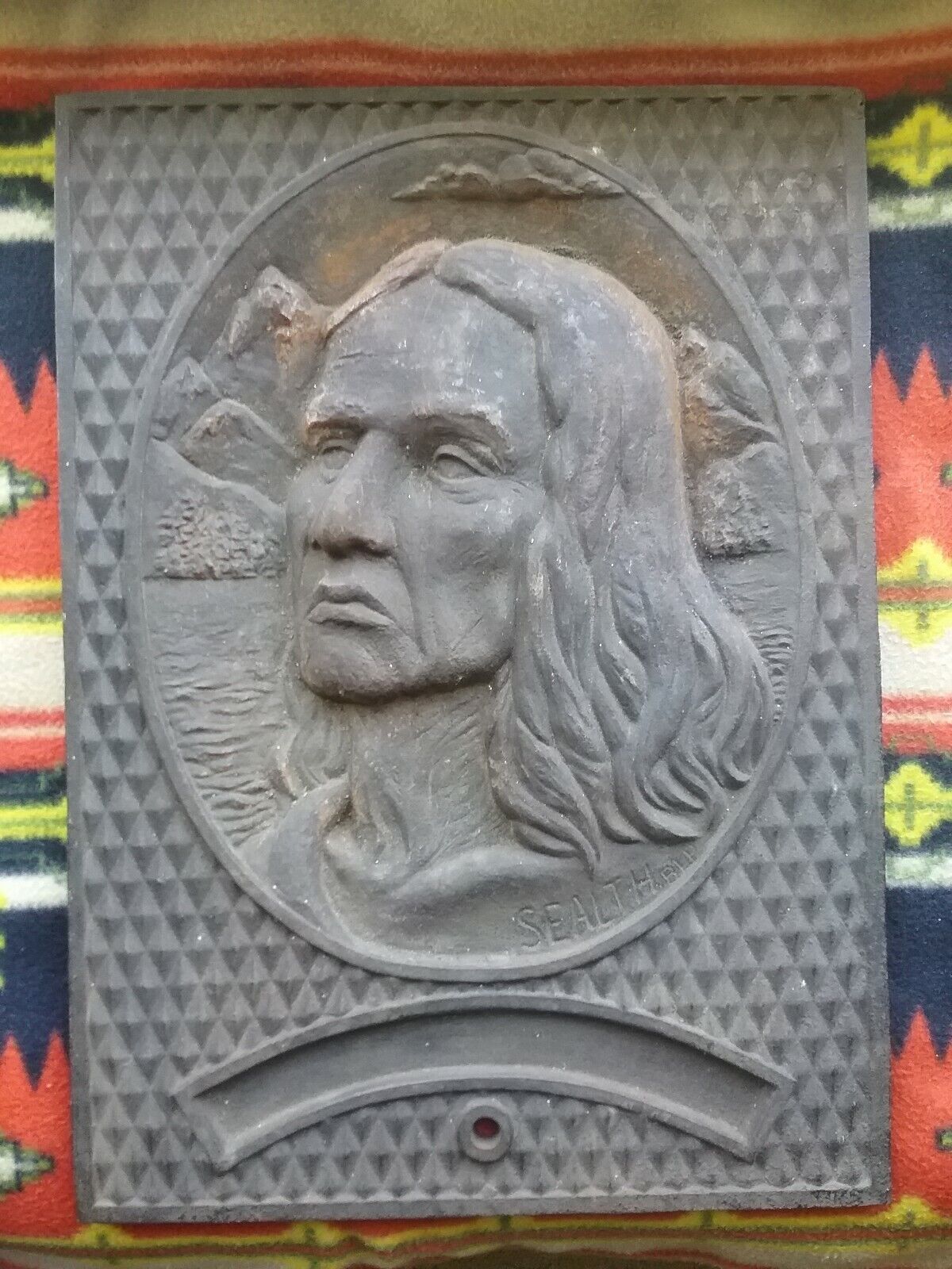 Antique Chief Seattle Native American Cast Iron Memorial Pioneer Square Statue