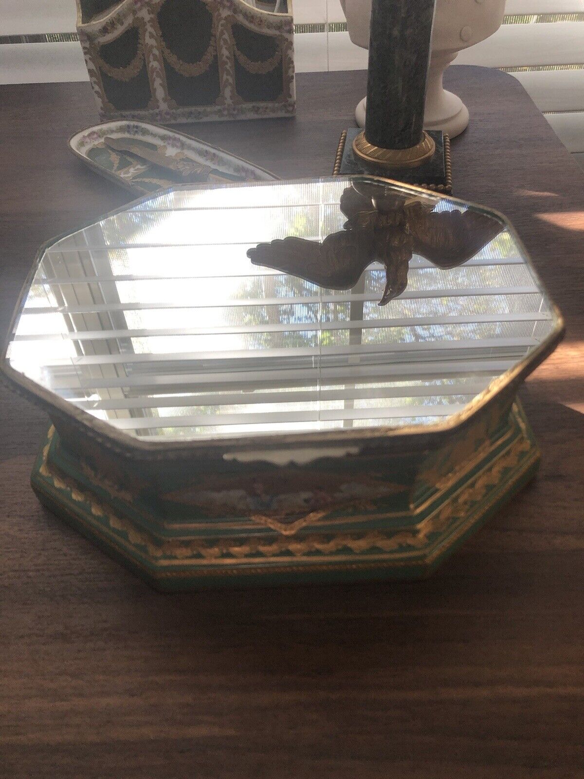 Antique Over 200 Y.O. Napoleonic Sevres Imperial Eagle Mirror Top Jewelry Box