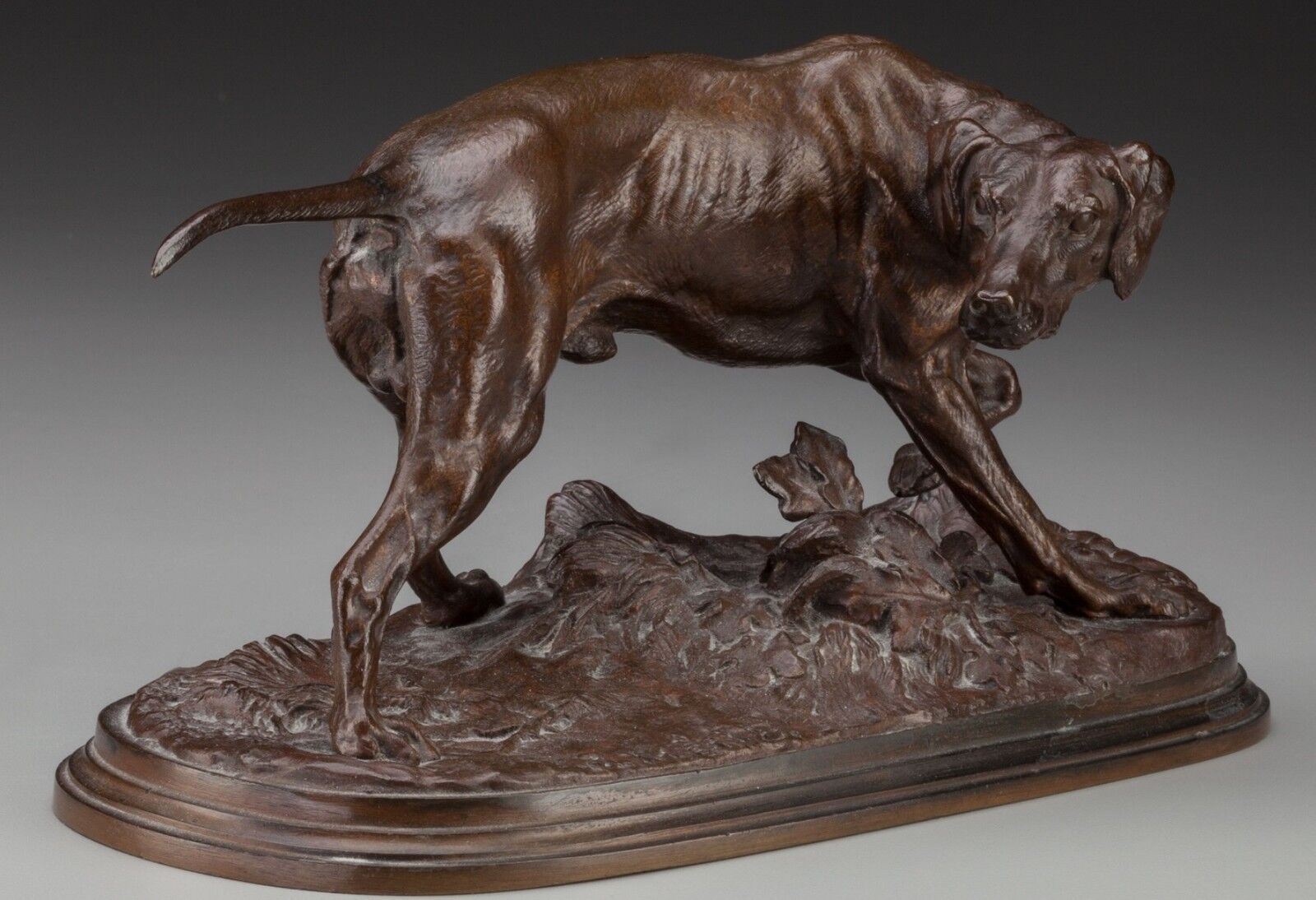 Pierre Jules Mene (French, 1810-1879) Chien Braque a la Feuille Bronze