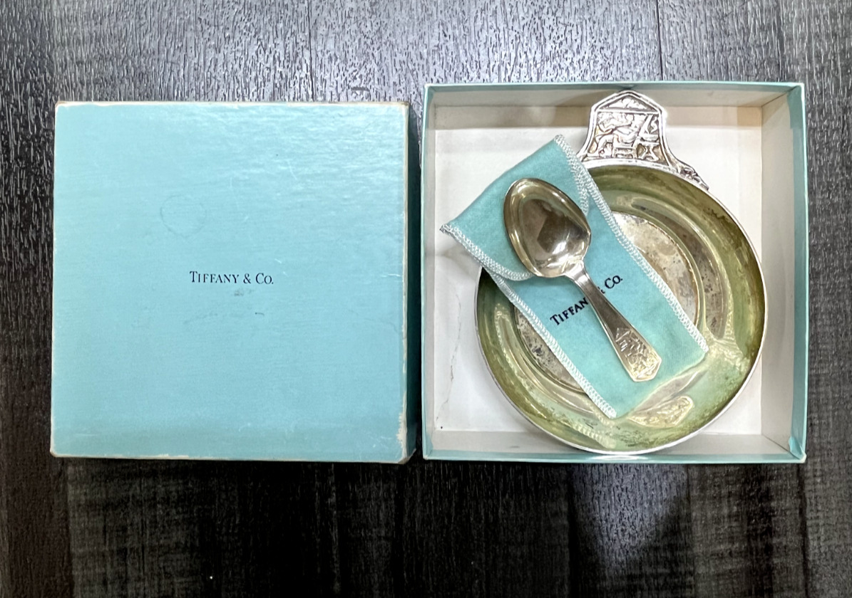 TIFFANY & CO STERLING PORRINGER BOWL WITH MATCHING SPOON SET - $8K APR w/ CoA