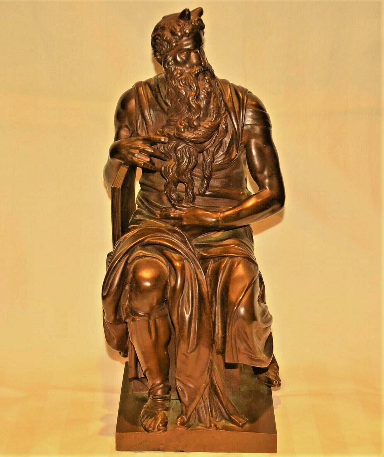 MICHELANGELO Moses Commandments Antique Original Ancient Bronze Statue Sculpture