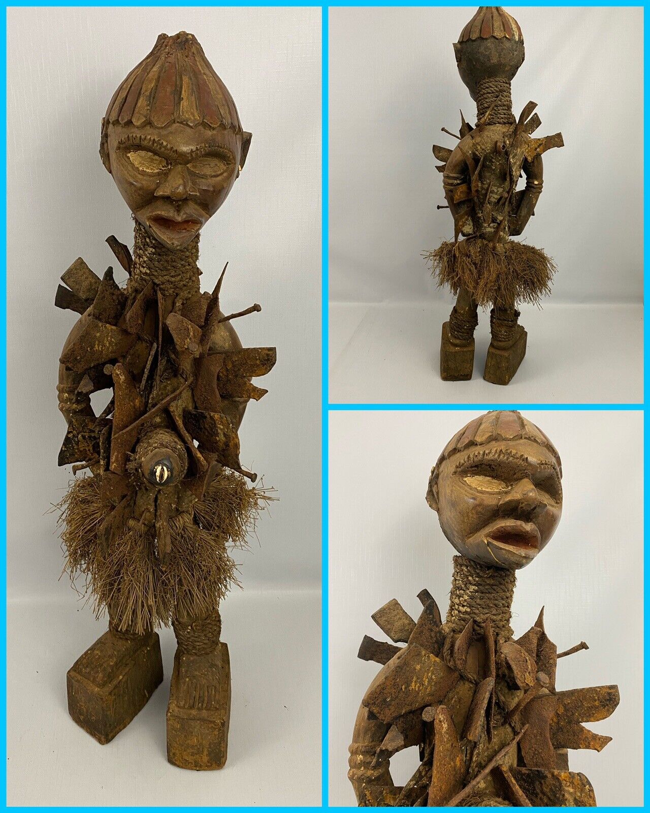 Authentic Wood AFRICAN Tribal Nail Fetish Medicine Statue Nkisi Nkondi Congo 