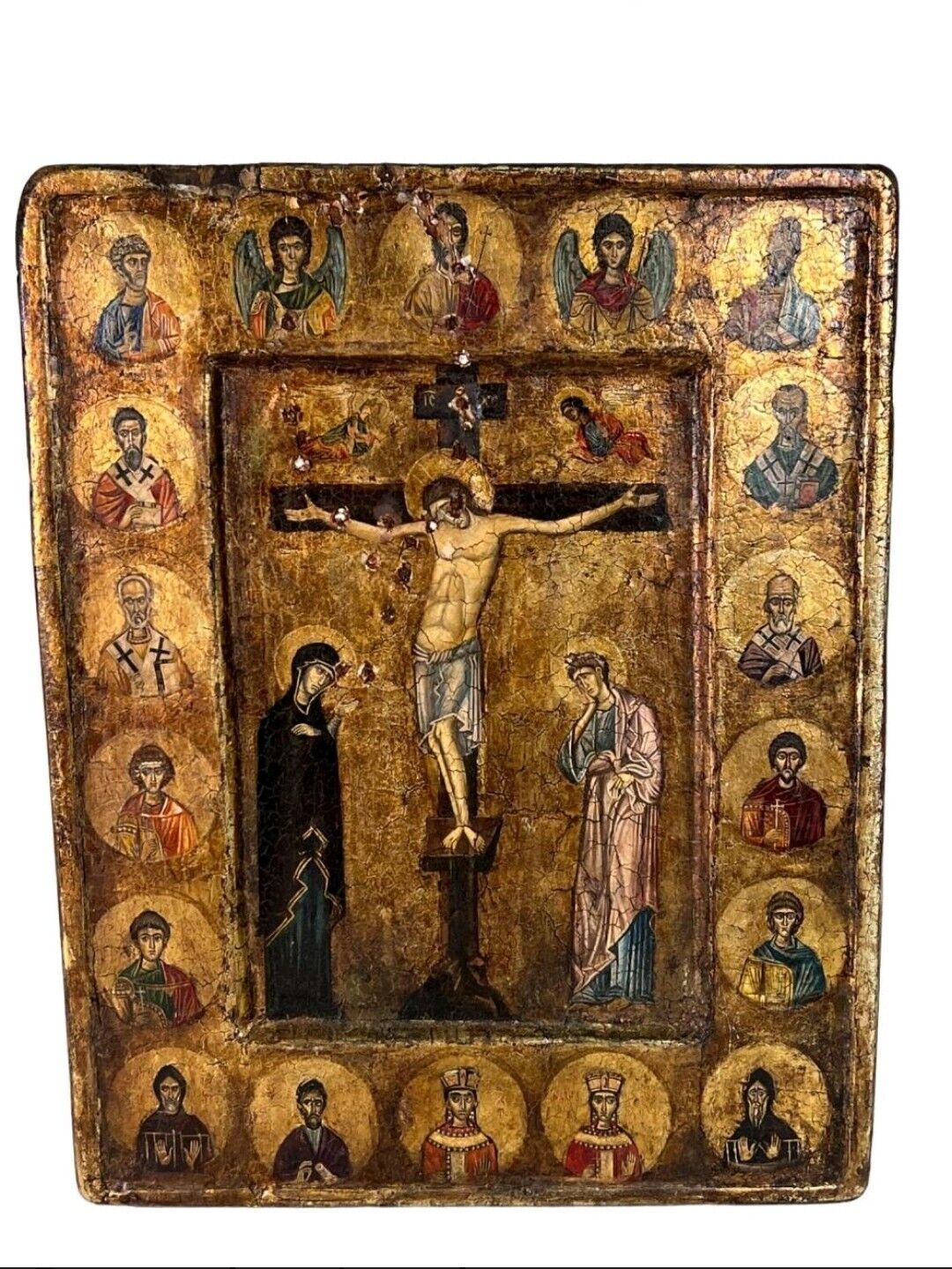 14th Century Crucifixion Icon on wood VERY BEAUTIFUL Exquisite 