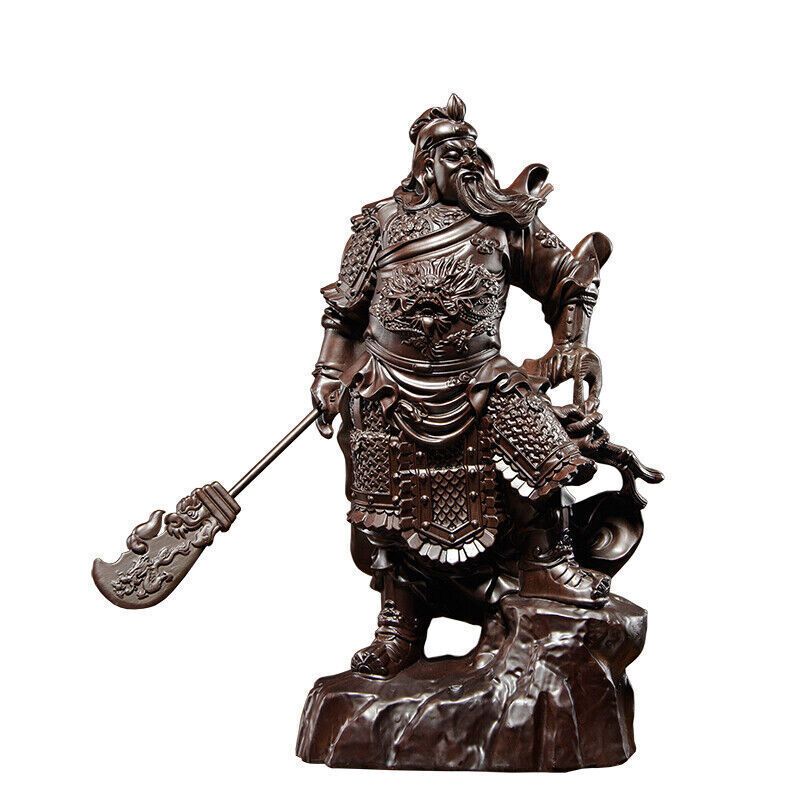 folk Wood China Feng shui Guan Gong Yu Warrior God Guanyu Dragon Statue Carved