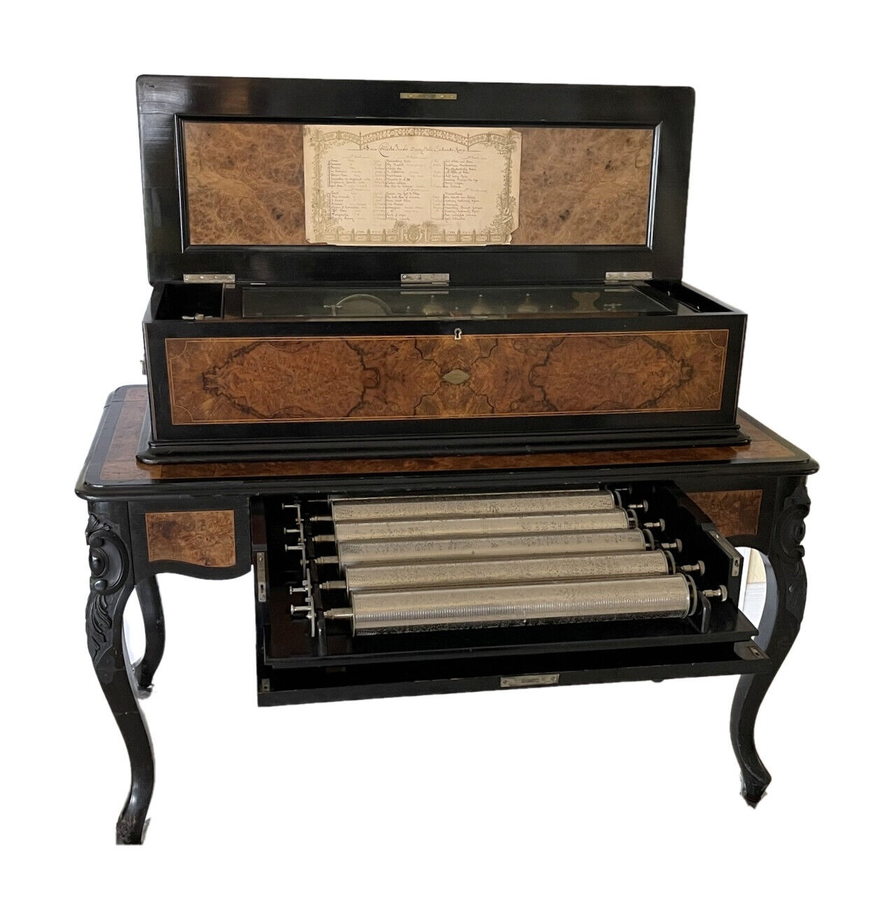 HUGE ANTIQUE ORCHESTRA MUSIC BOX -6 INTERCHANGEABLE CYLINDERS -WE SHIP WORLDWIDE