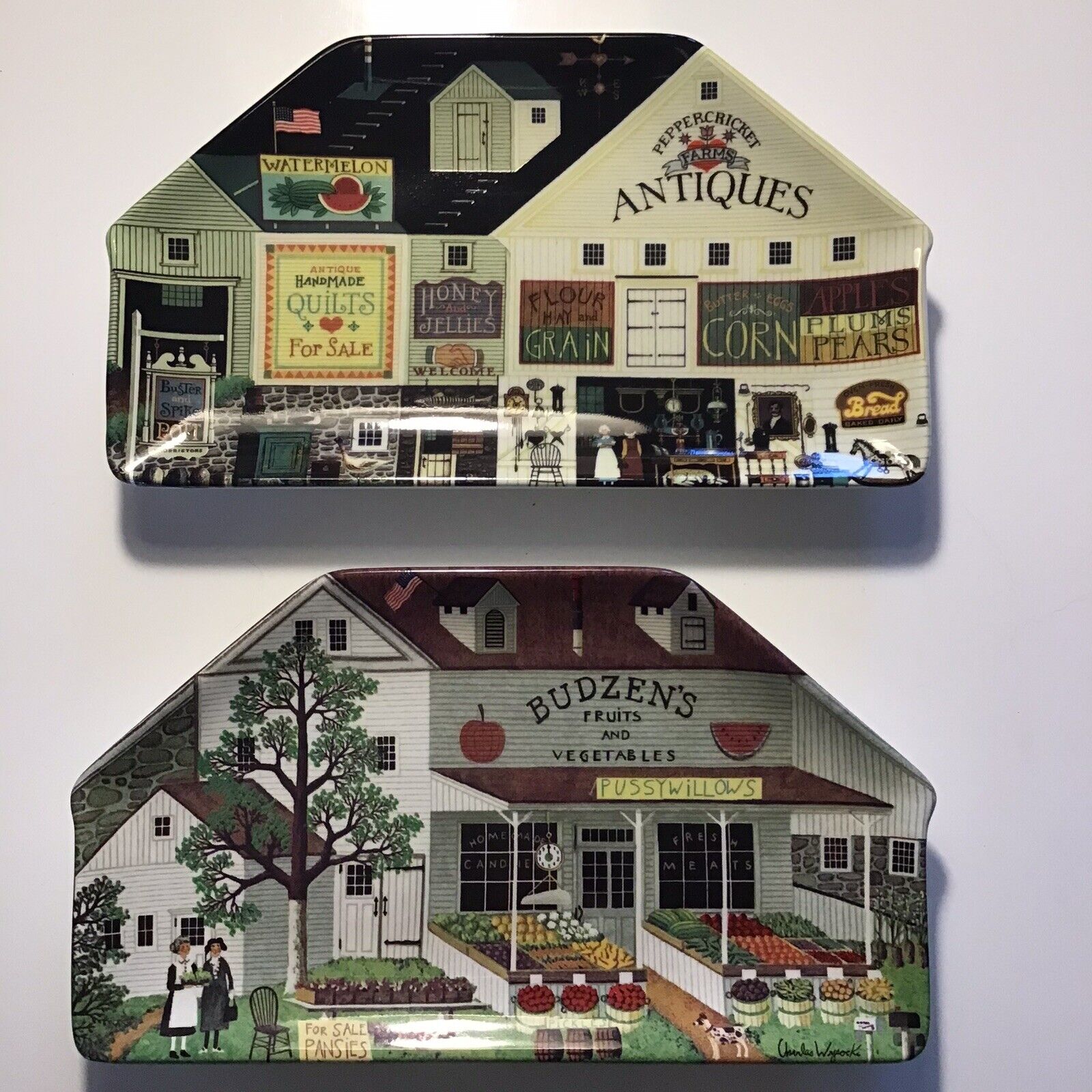 Charles Wysocki Country Heartland Town Plates Set of 2 Discontinued Plates