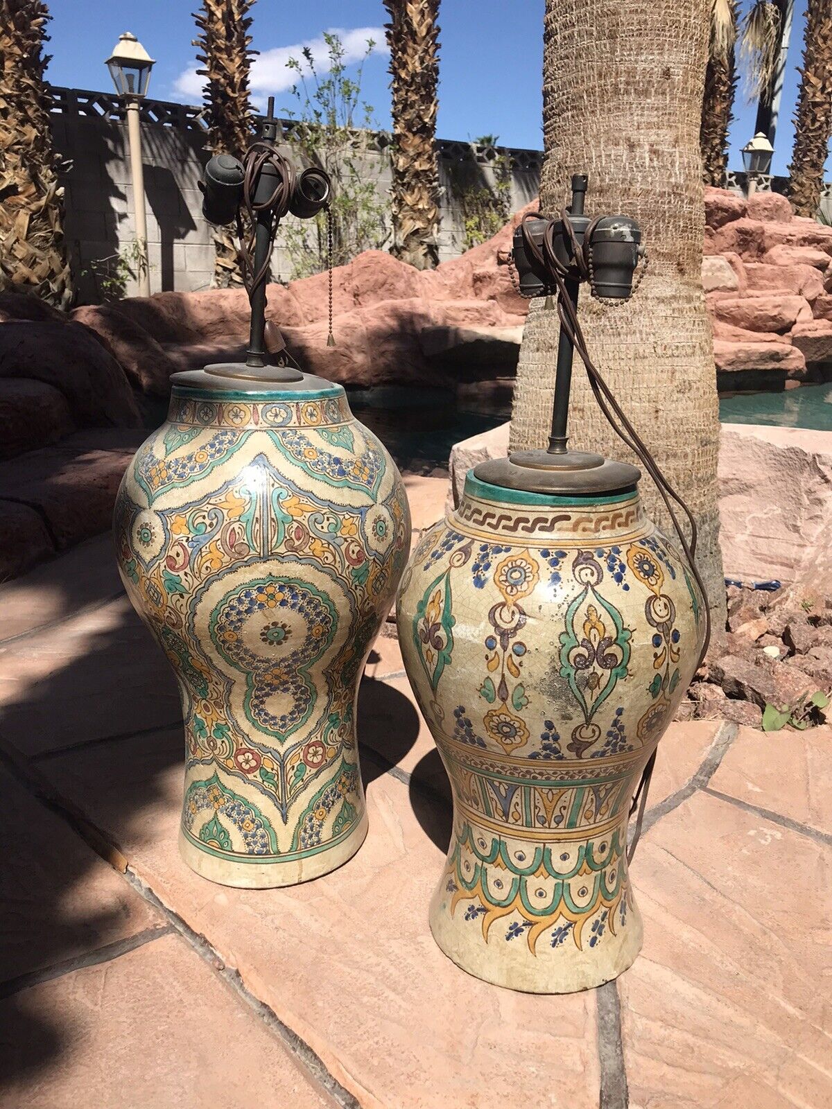 Two original Moroccan outdoor vases converted into lamps beautiful and unique.