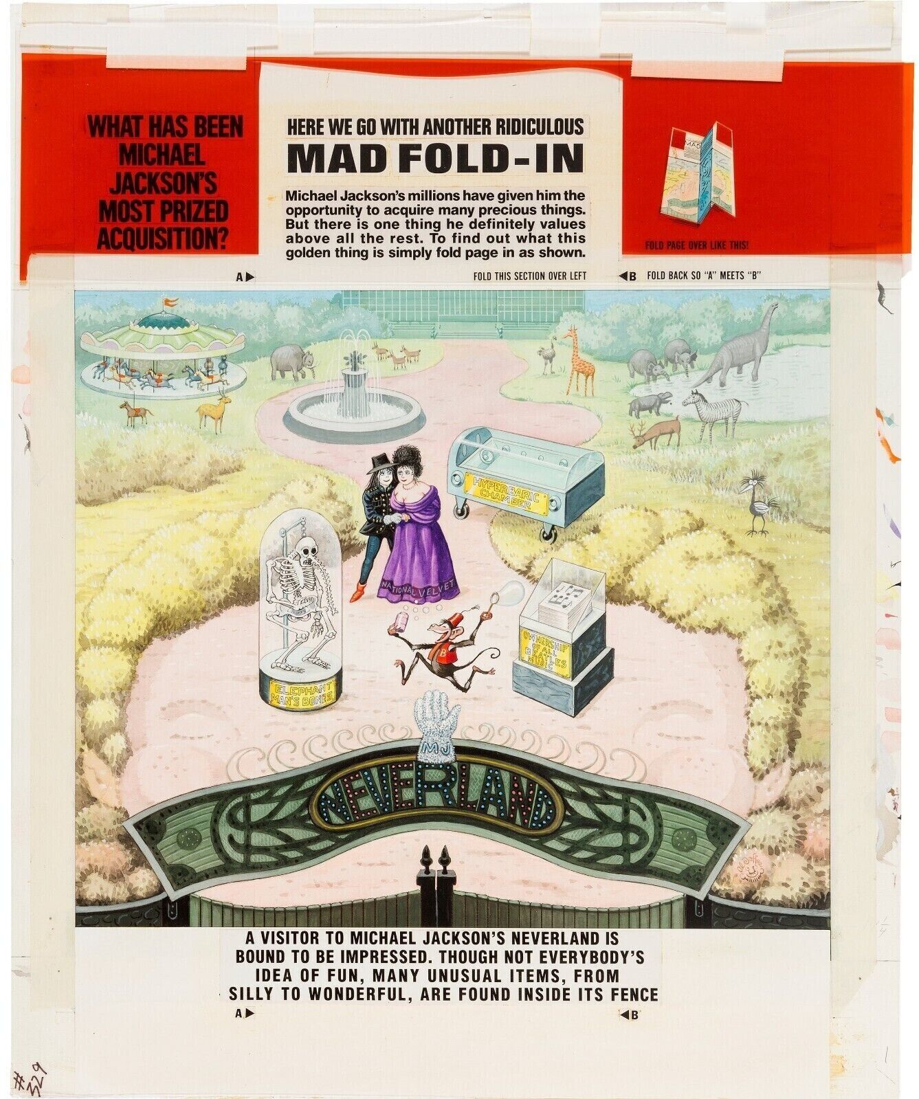 Mad Magazine Al Jaffee (1994)  Fold-In ORIGINAL ART Michael JACKSON Liz Taylor