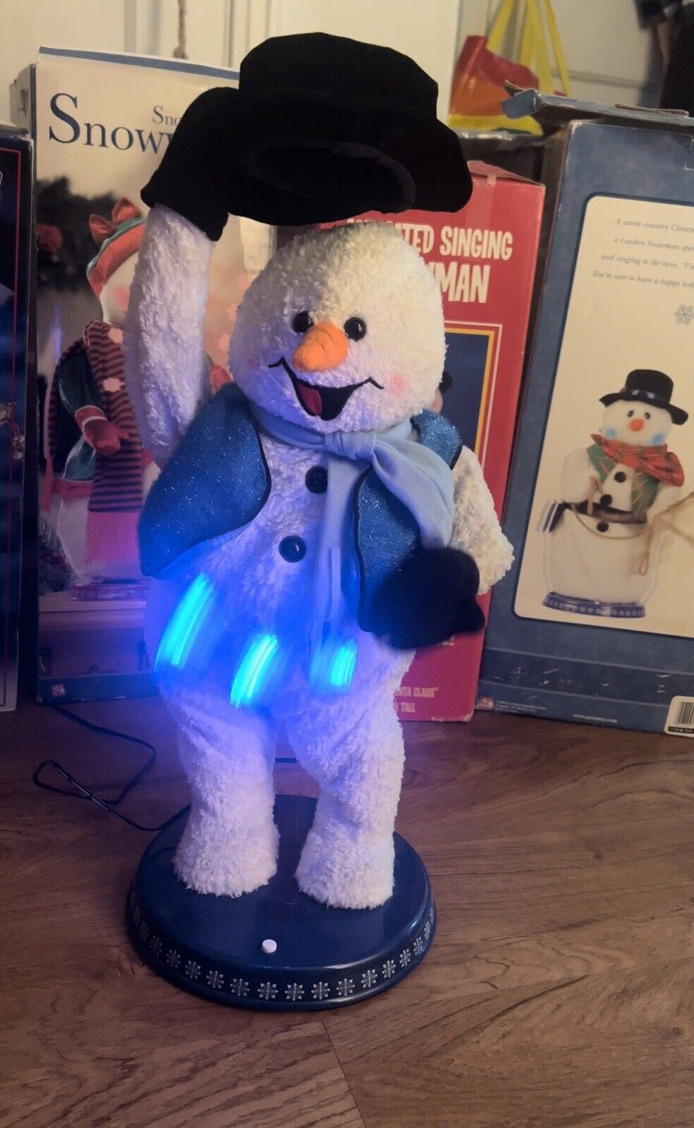 Gemmy Snow Miser Animated Snowman Singing Spinning Snowflake 2002 w/Leg Video
