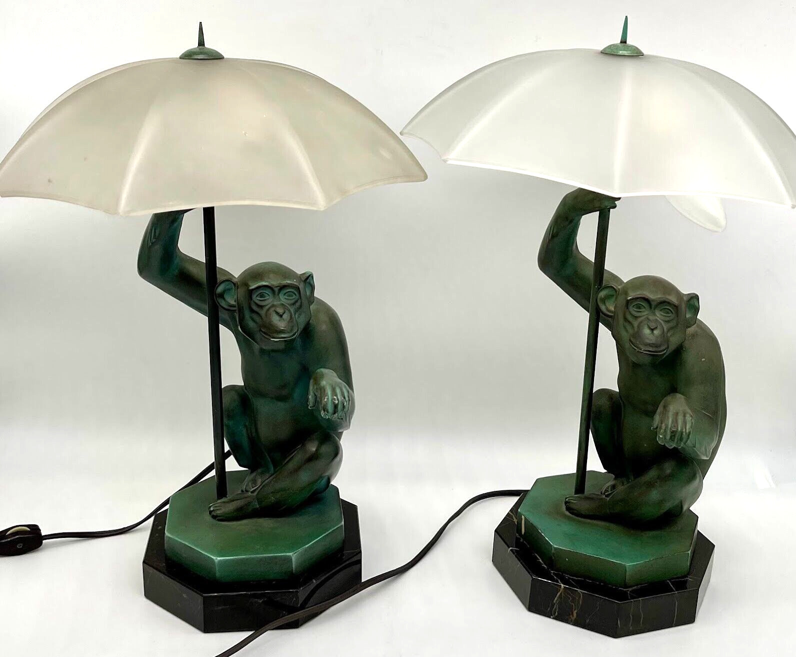 Pluie Monkey Umbrella French Lamps 1927 Max Le Verrier Art Deco patinated bronze