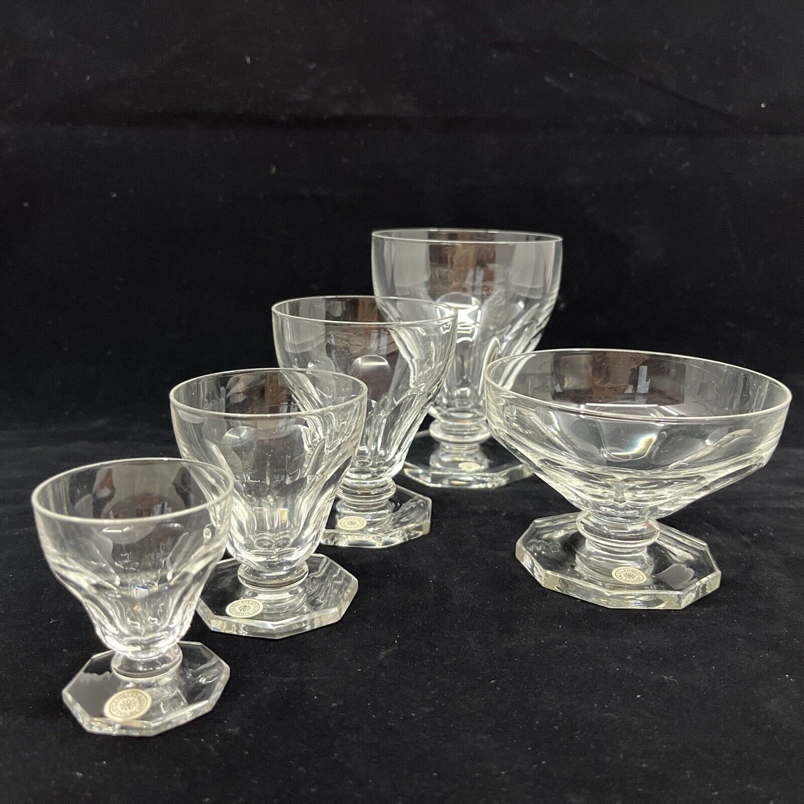 1940s Val St. Lambert 59 Pc Crystal Stemware WW II Soldier Purchase Orig. Crates
