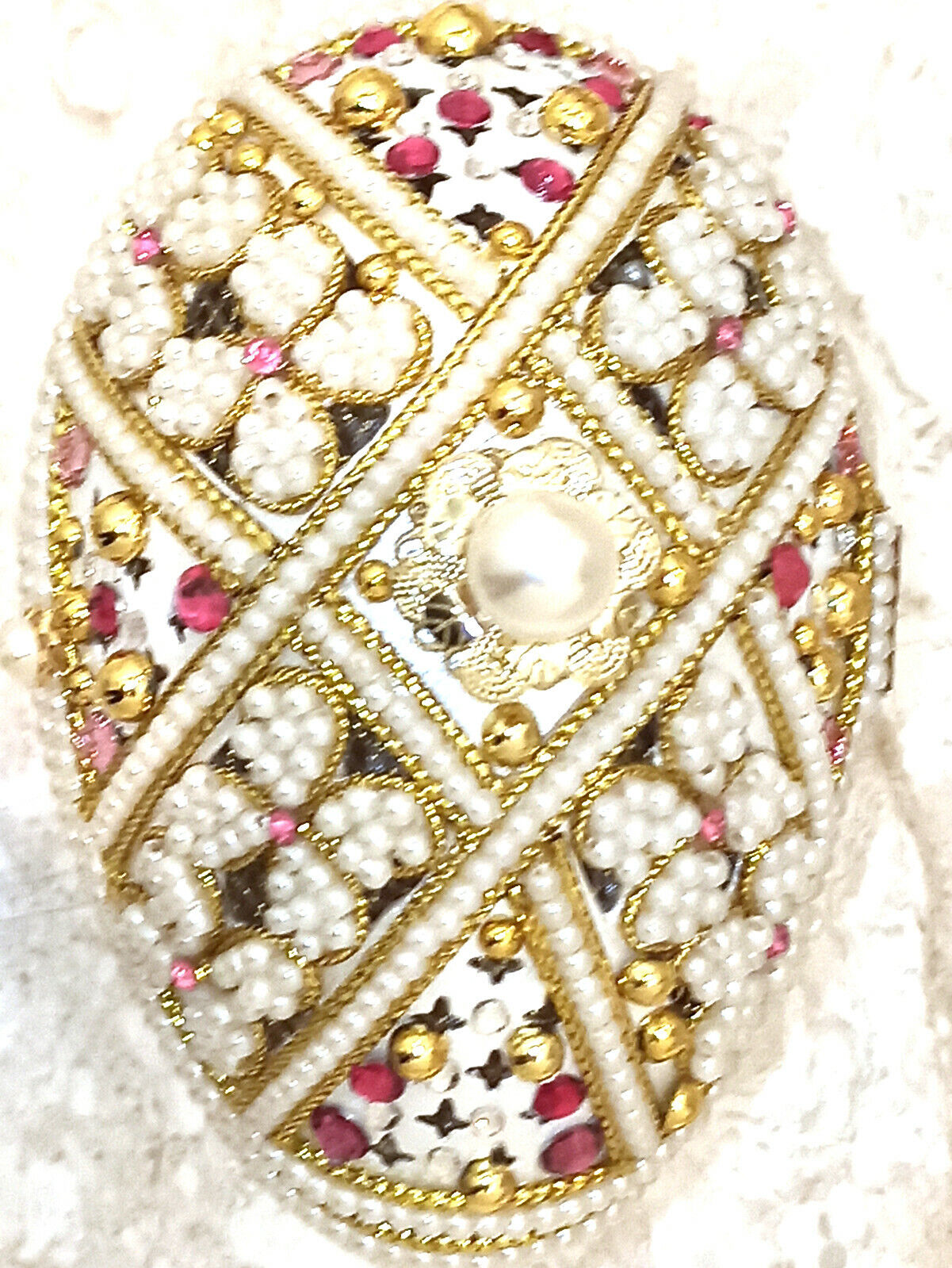 Pink REAL egg Faberge Egg Easter egg Music trinket 24k GOLD SWAROVSKI HM Fabergé