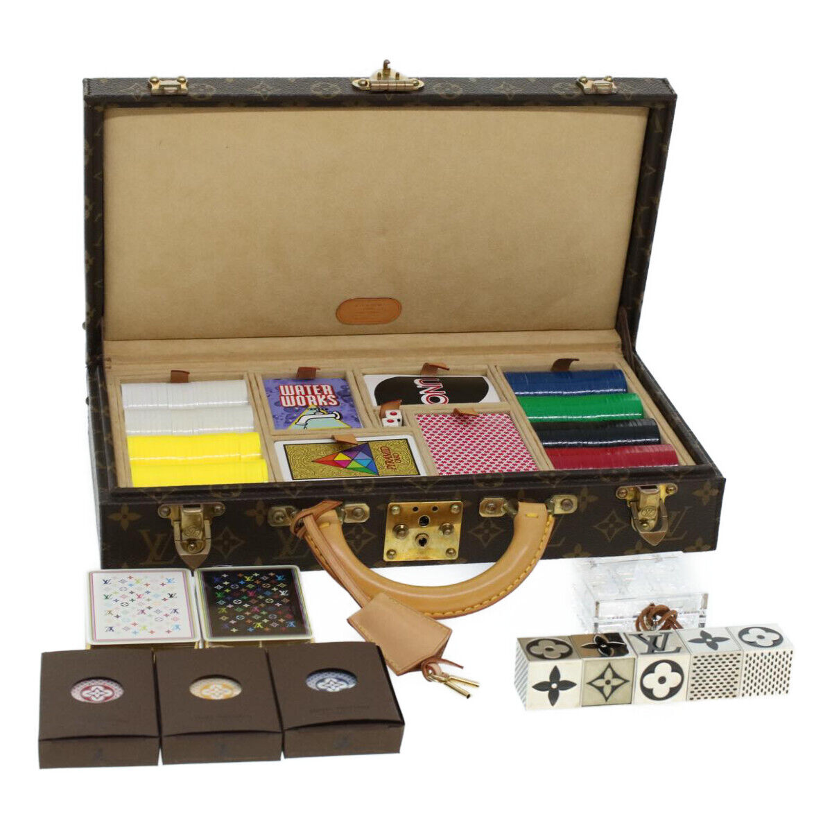 LOUIS VUITTON Monogram Casino Case Playing Cards Cube Game Dice SPO Auth 41140A