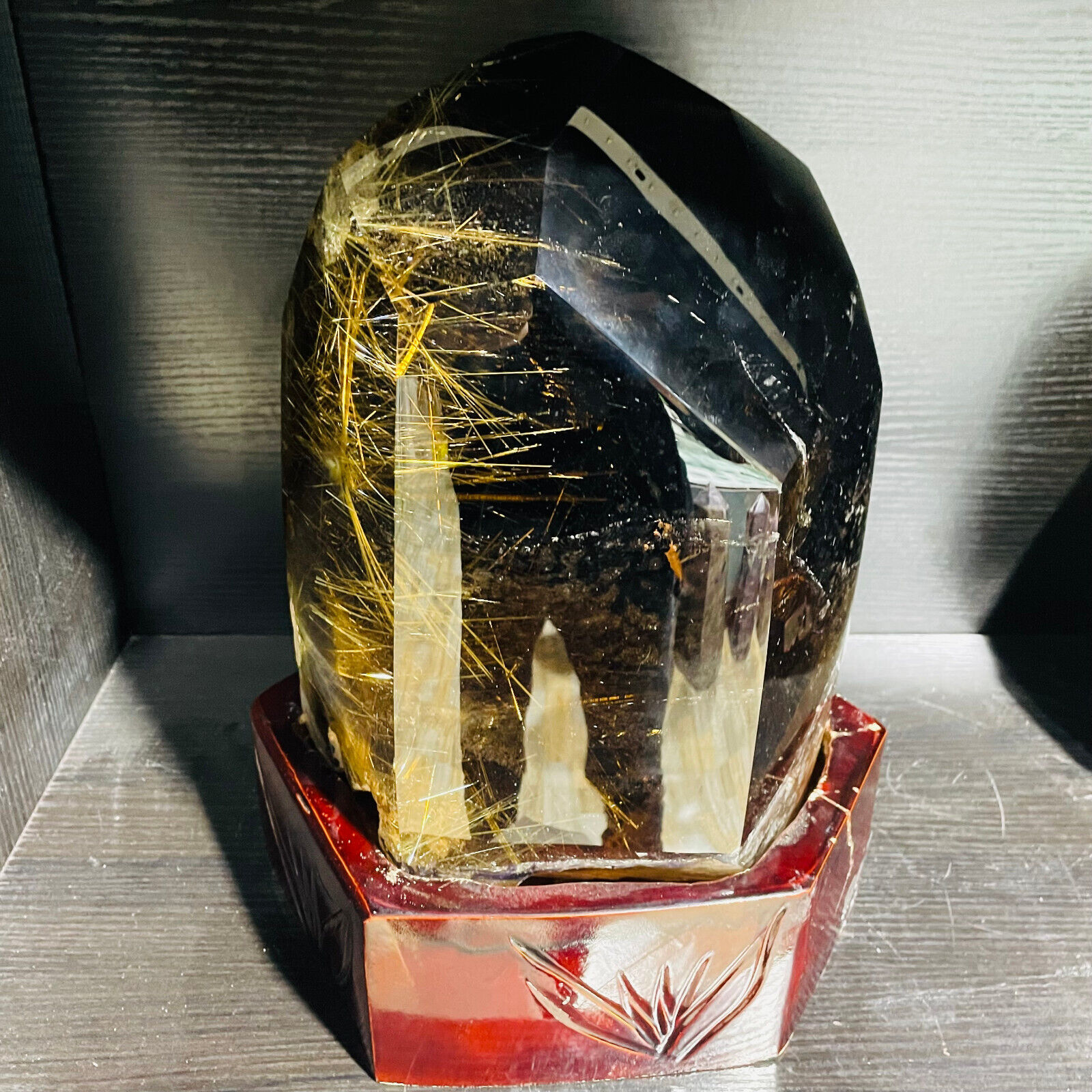12840g rare Natural beautiful gold hair crystal quartz specimen healing+stand