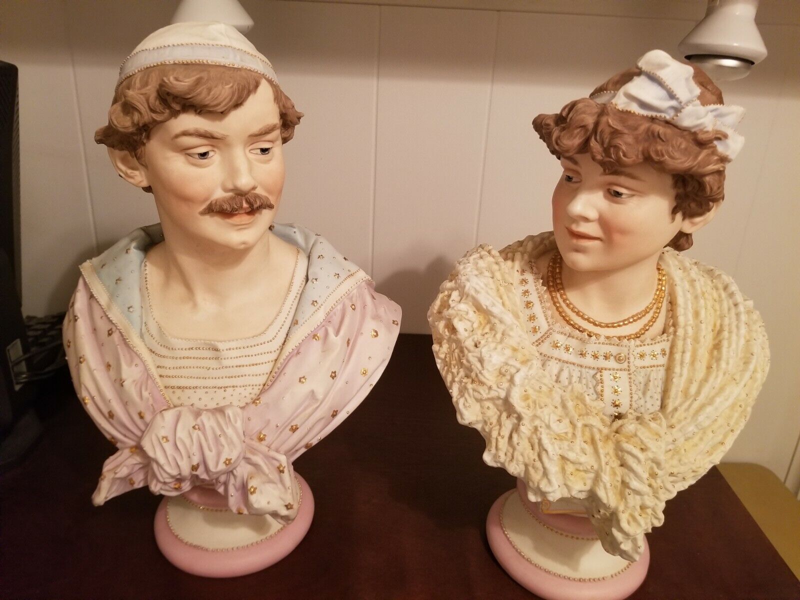 Late 1800's Pair French Bisque Porcelain Busts Sgnd J Suisant 17