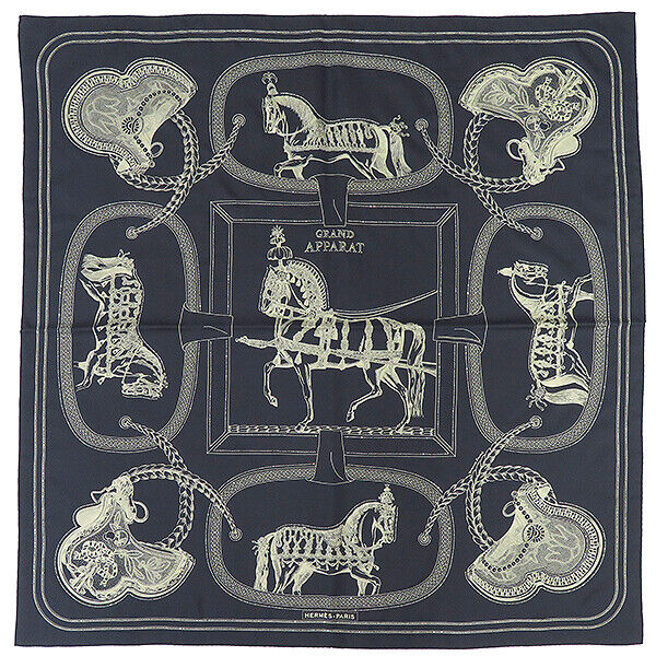 Hermes Scarf Carre90 Carre Silk Black Grand Apparat/Grand Apparat Used