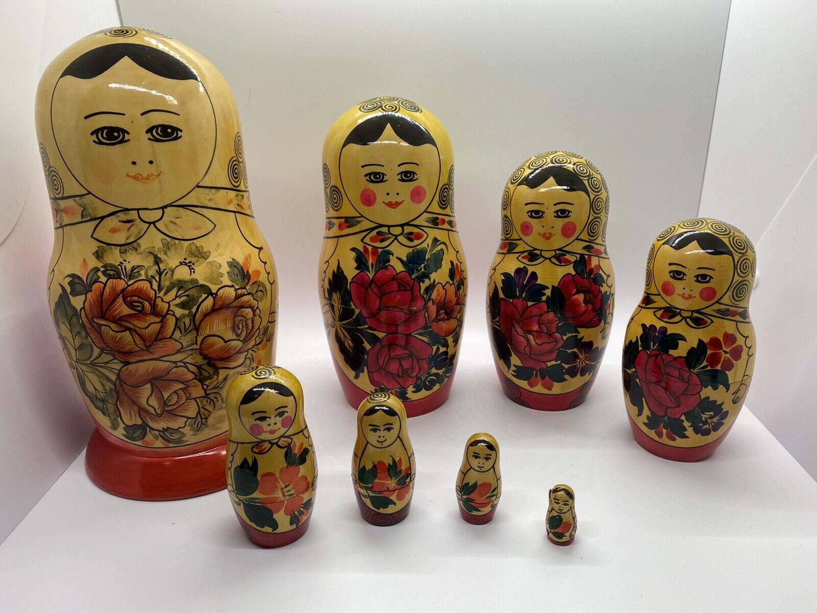 Eight (8) Vintage Russian Nesting Dolls Stamped USSR Matryoshka Babushka