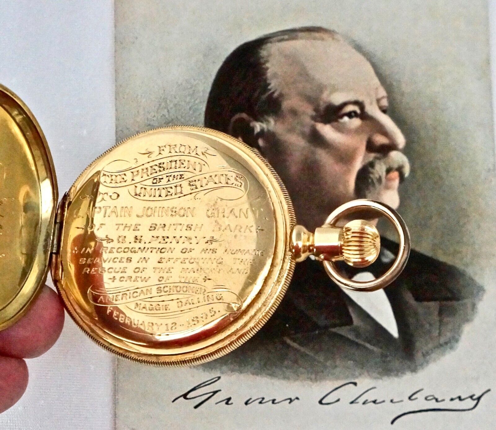 US President Grover Cleveland 18ct Gold Life Saving Tribute Watch / Medal 1895.