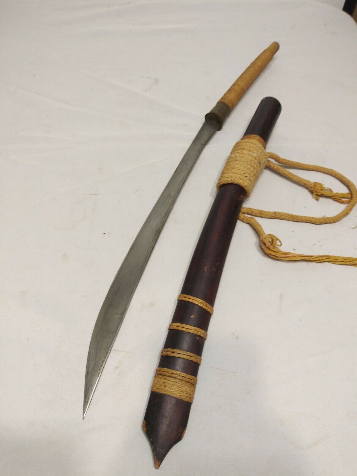 Vintage Antique Tribal Sword Dagger Knife Inscribed W/Wooden Scabbard 