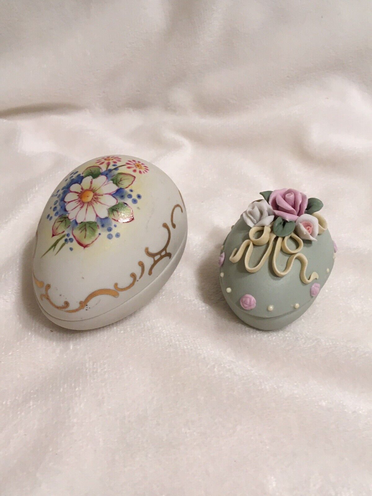 Bisque Ceramic Decorative Easter Egg Trinket Box ~Set Of Two~