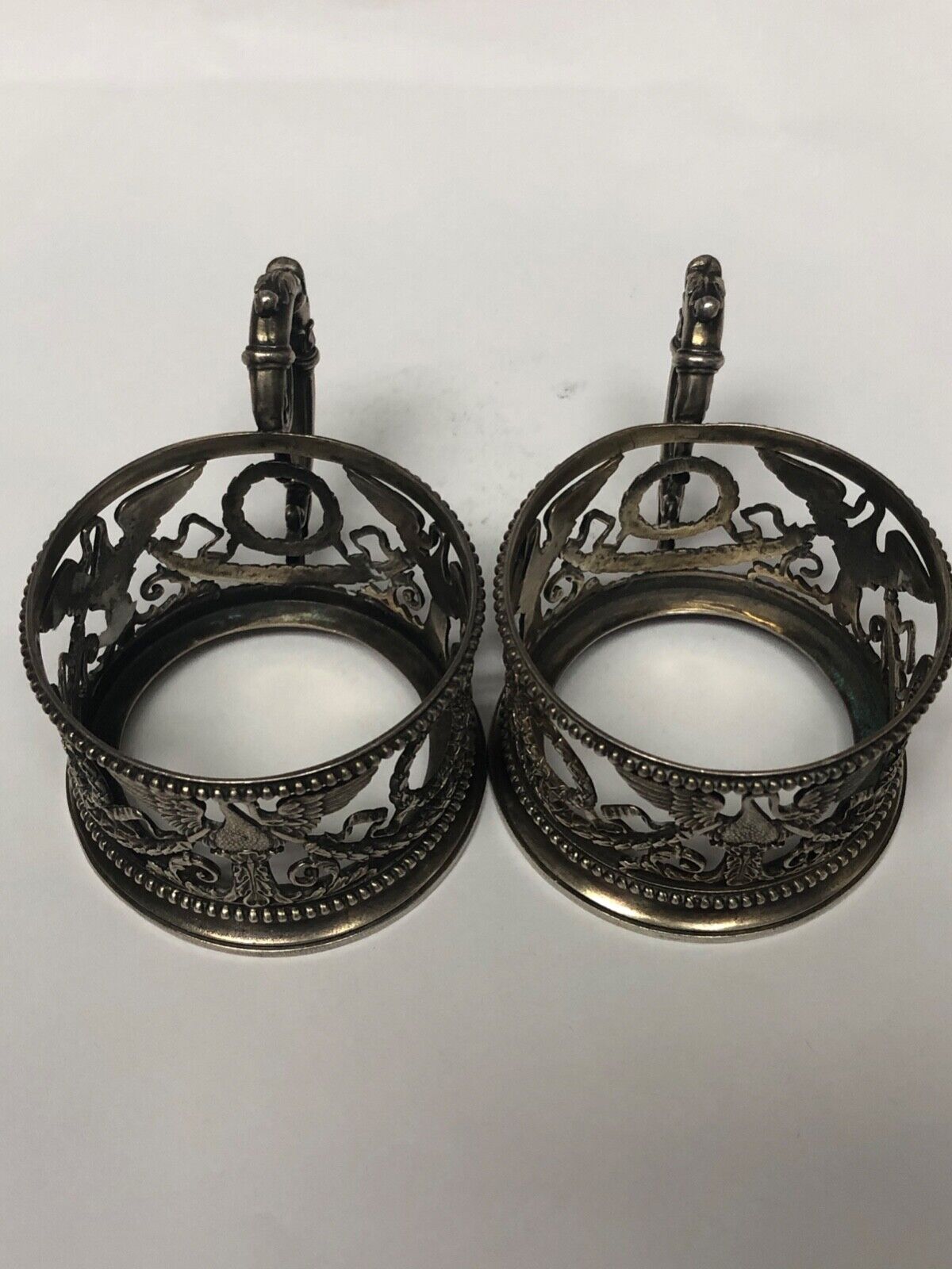 Pair of Russian Faberge small silver tea glass holders