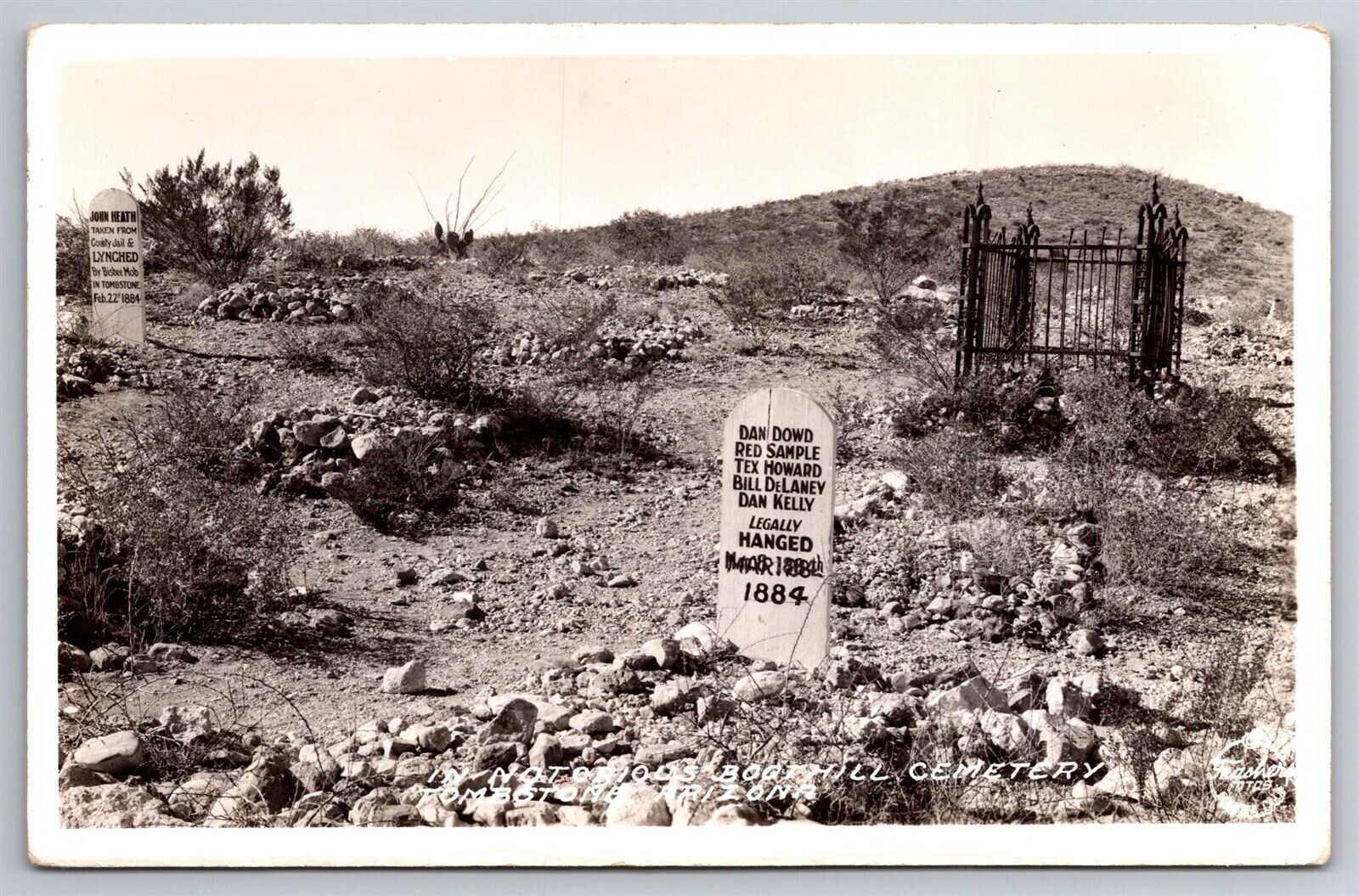 RPPC 5 Names On Marker Graveyard Hanged 1884 Tombstone AZ C1930's Postcard R23