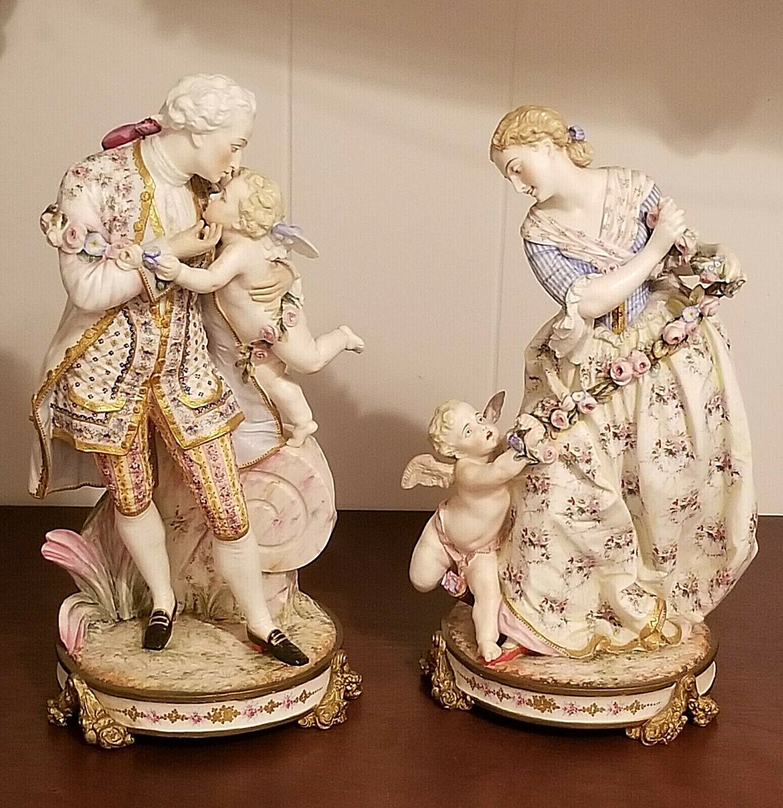 Pair Sgnd Antique 18th Century Vion & Baury Old Paris Bisque Porcelain Figures