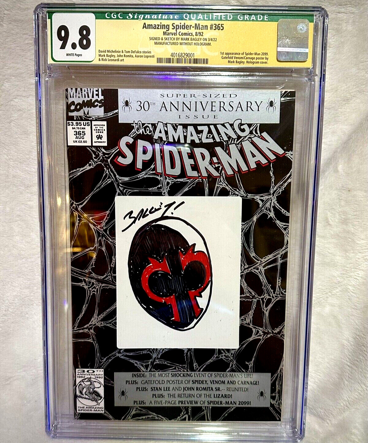 Amazing Spiderman #365 NO HOLOGRAM Error RARE CGC 9.8 WP SS Bagley Sign & Sketch