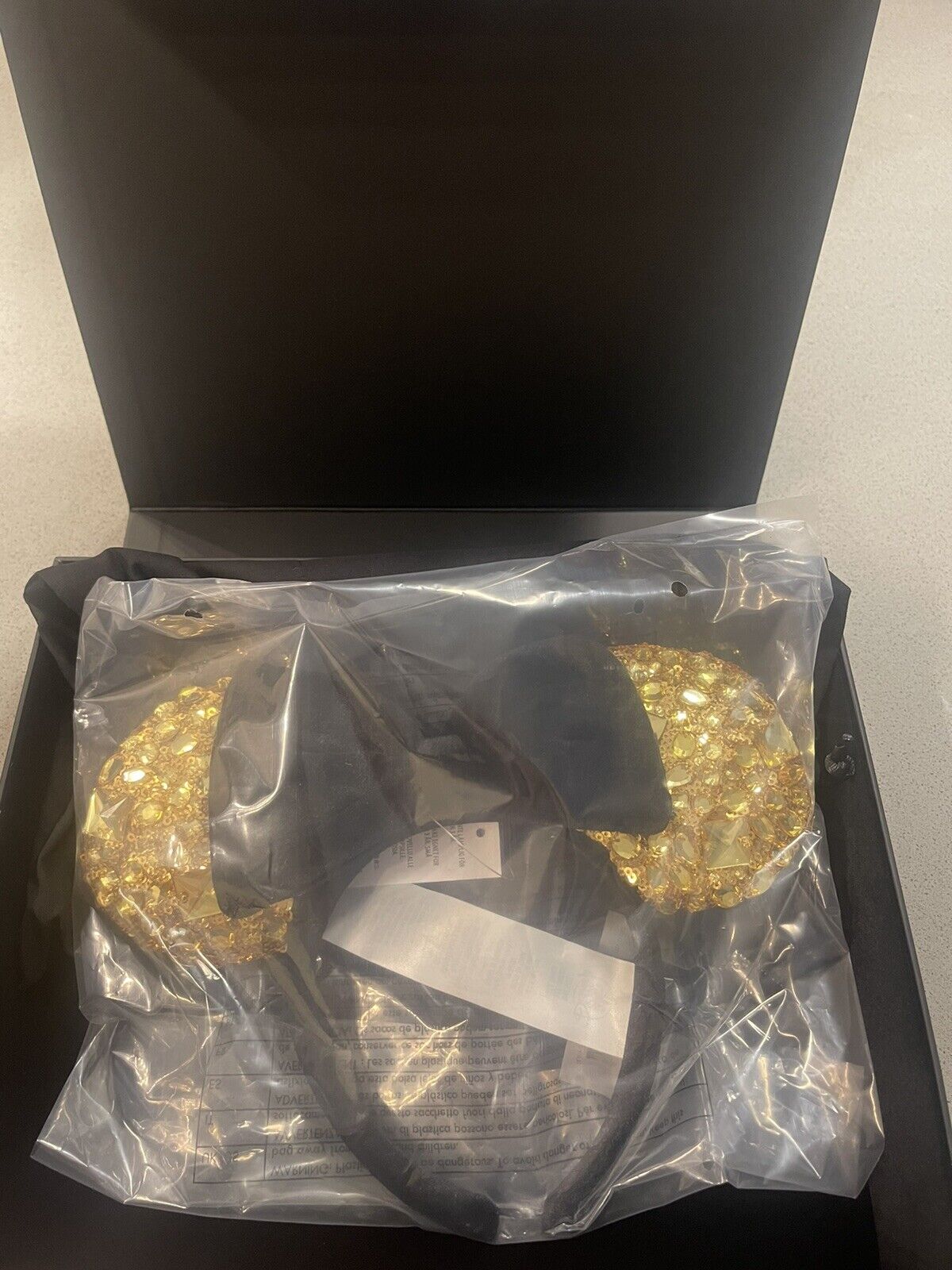 Walt Disney World 50th Anniversary Gold Luxe Jewel Minnie Ear Headband NEW w/BOX