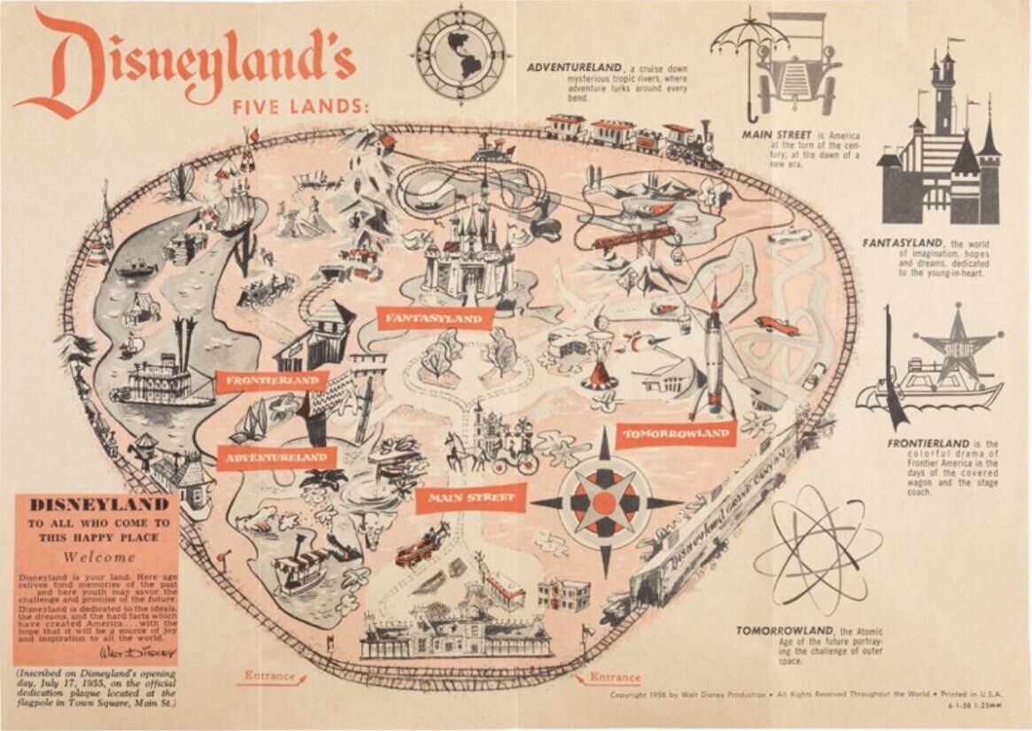 Walt Disney Signed Disneyland 1958 Program and Map Disneyana Rare Park Autograph