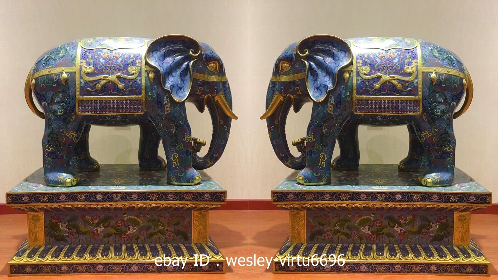 Home Decoration Palace Copper Cloisonne Enamel Gilt Auspicious elephant a Pair