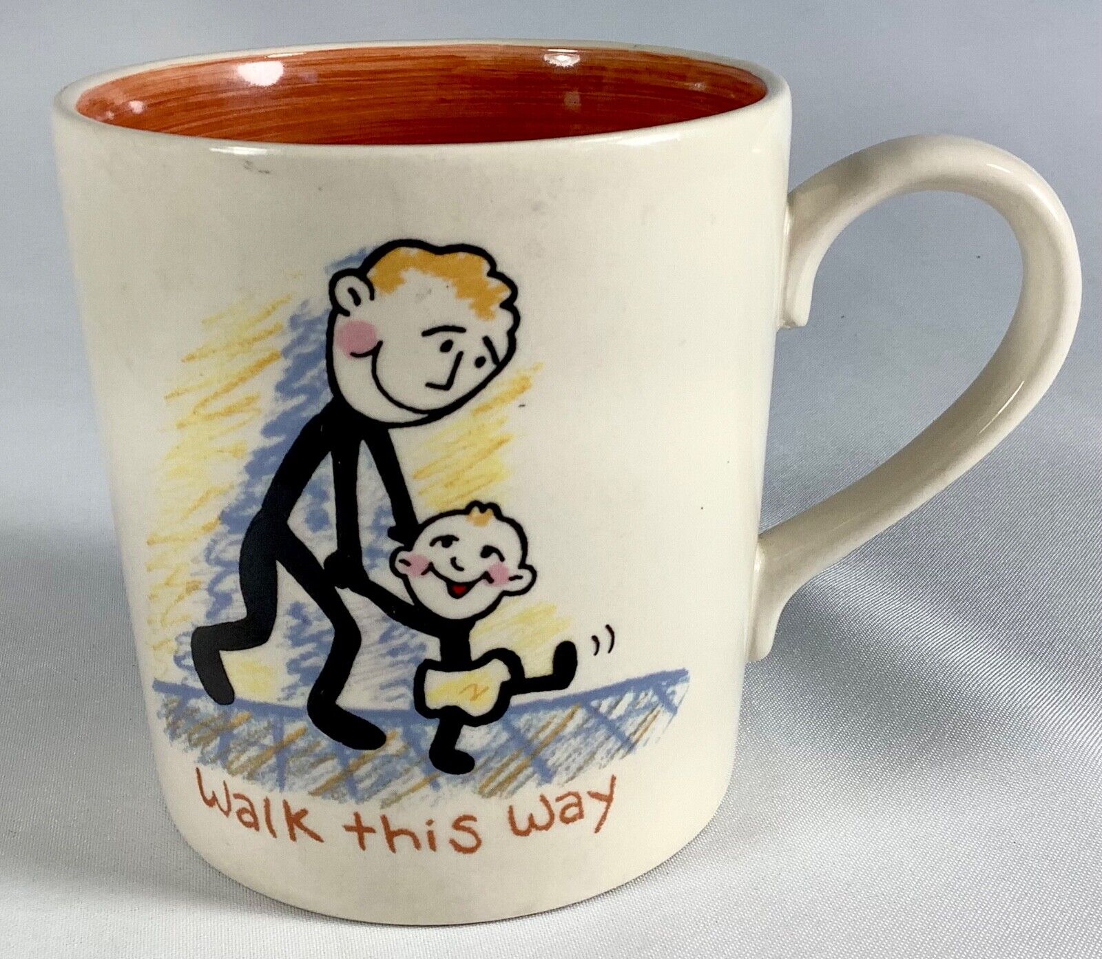 RUSS BERRIE Walk This Way Mug Vintage Hand Painted Dad Child Father\'s Day RARE