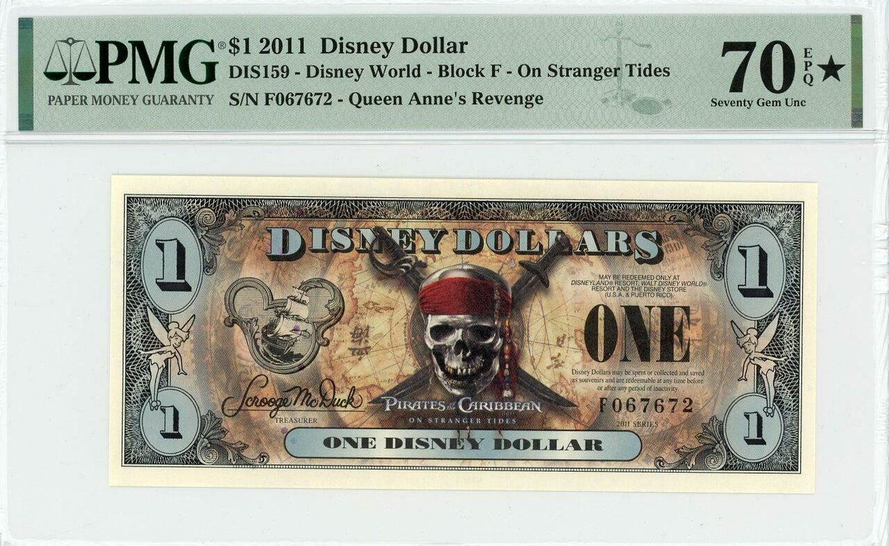 2011 $1 Disney Dollar On Stranger Tides PMG 70 ✮ EPQ TOP POP (DIS159)