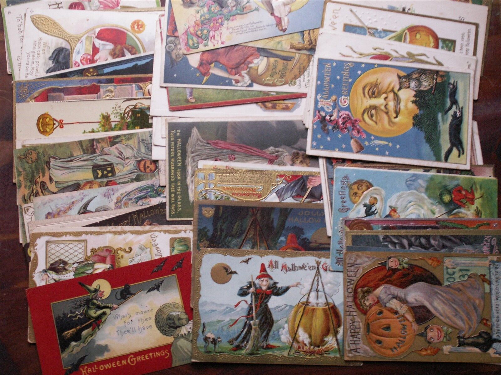 Halloween postcard lot of 53 antique cards / witches black cats pumpkins ghouls