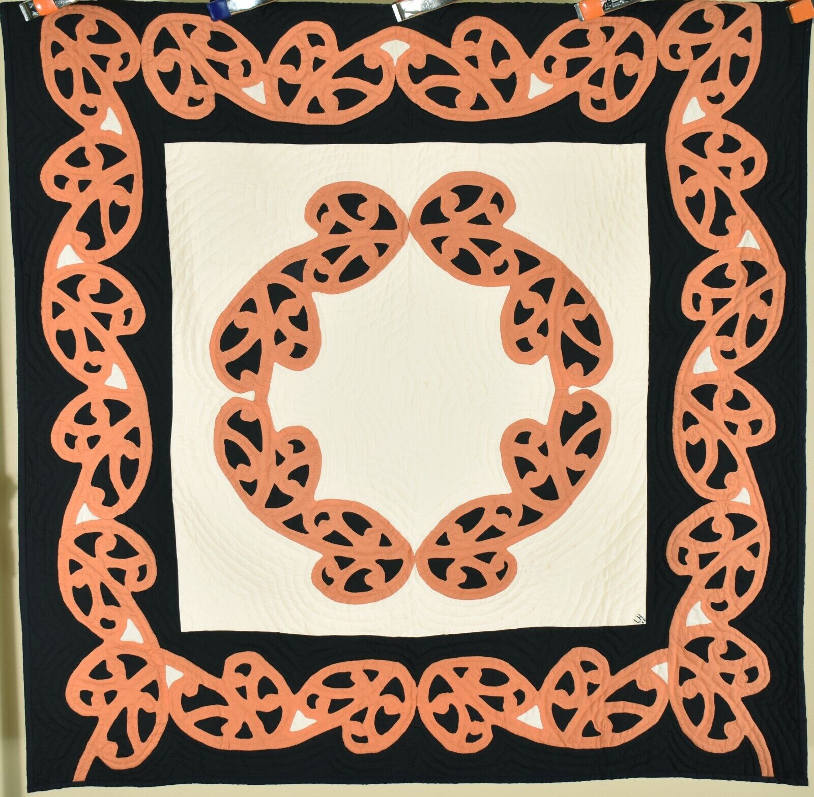 RARE Vintage New Zealand Art Quilt ~Traditional Maori Applique Design