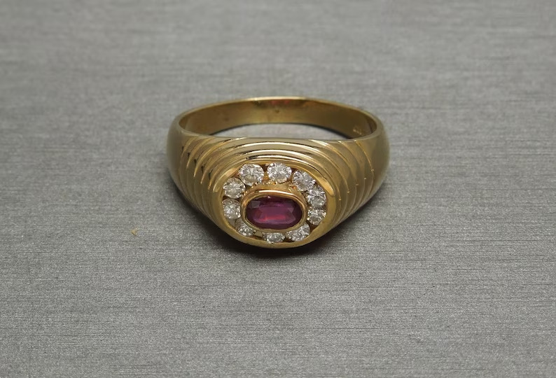 4ct Natural Oval Cut Pink Ruby Gemstone 14k Yellow Gold Solitaire Men's Ring