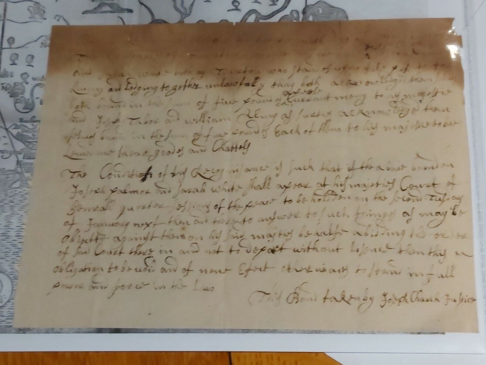 Orig. 1697 Puritan Law Fornication Bond Taunton, MA Salem Witch Trials Mayflower