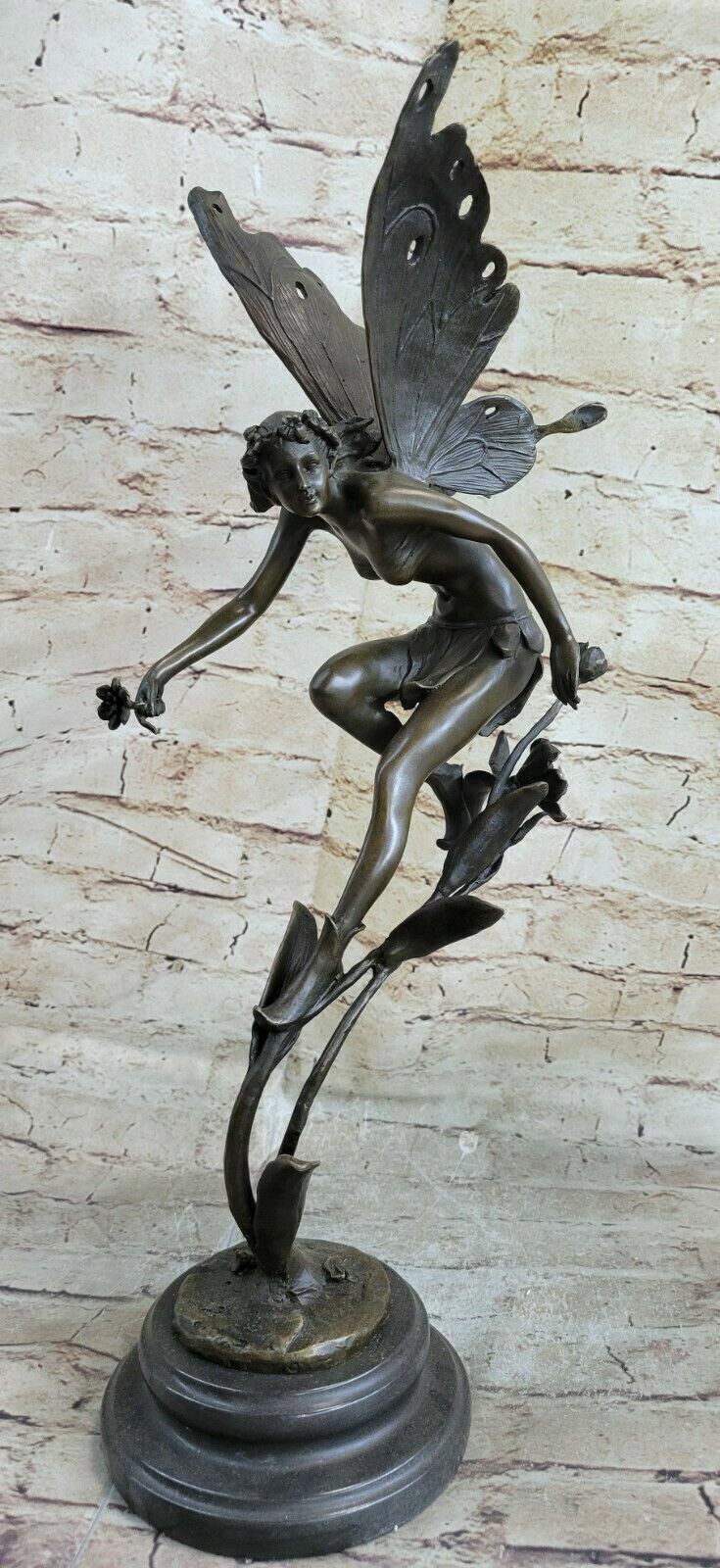 Nymph Fairy Chistmas Angel Bookend Bronze Marble Statue Sculpture Gift Artwork