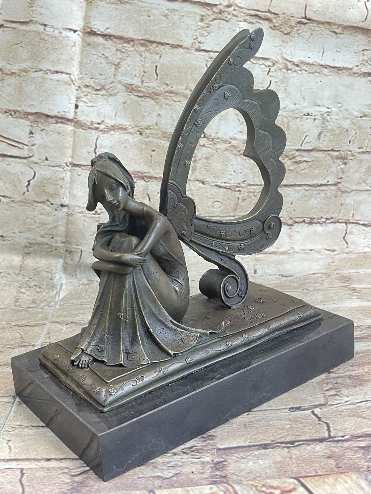 Nymph Fairy Chistmas Angel Bookend Bronze Marble Statue Sculpture Gift