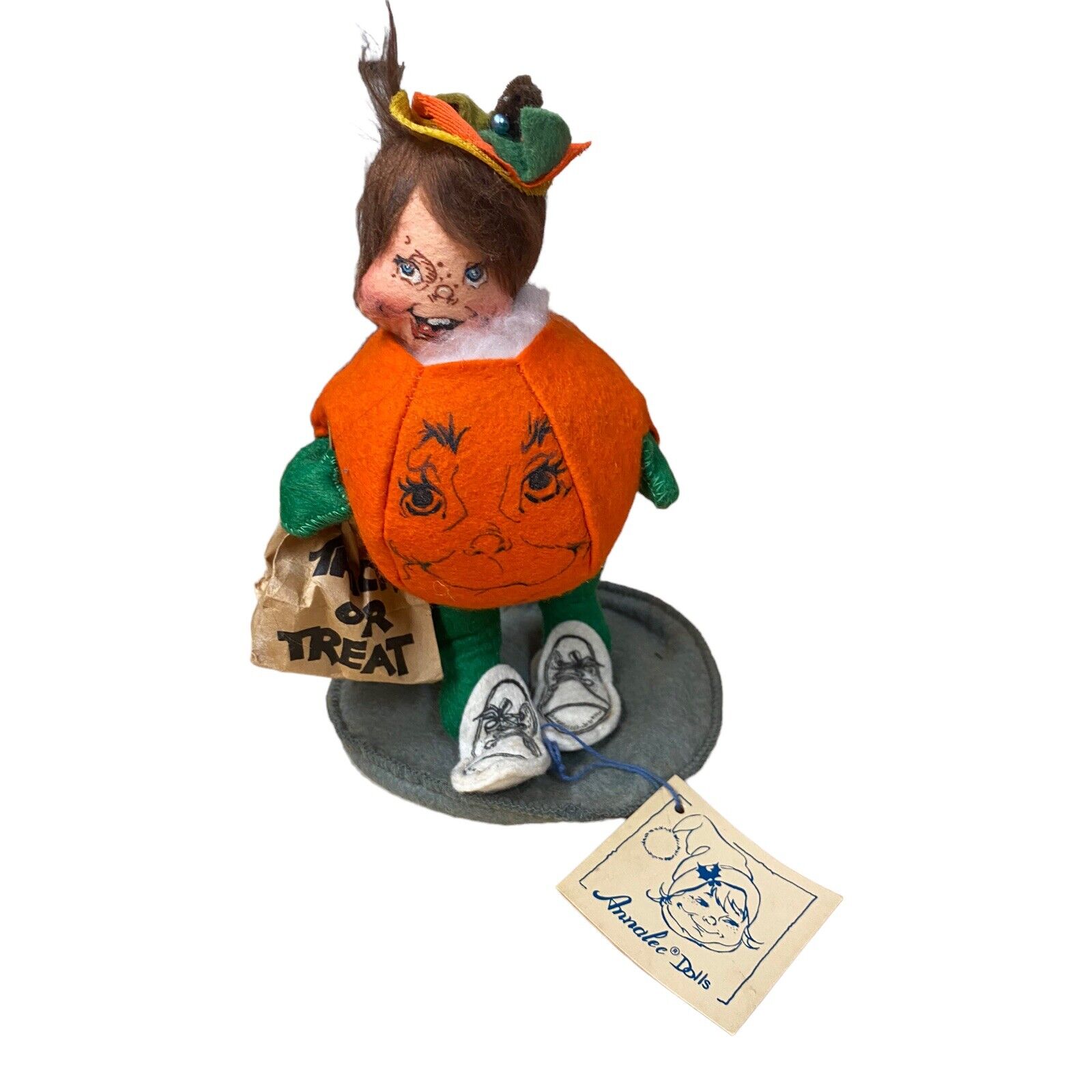 Annalee Halloween Cloth Doll Trick or Treat Bag Pumpkin Kid vintage