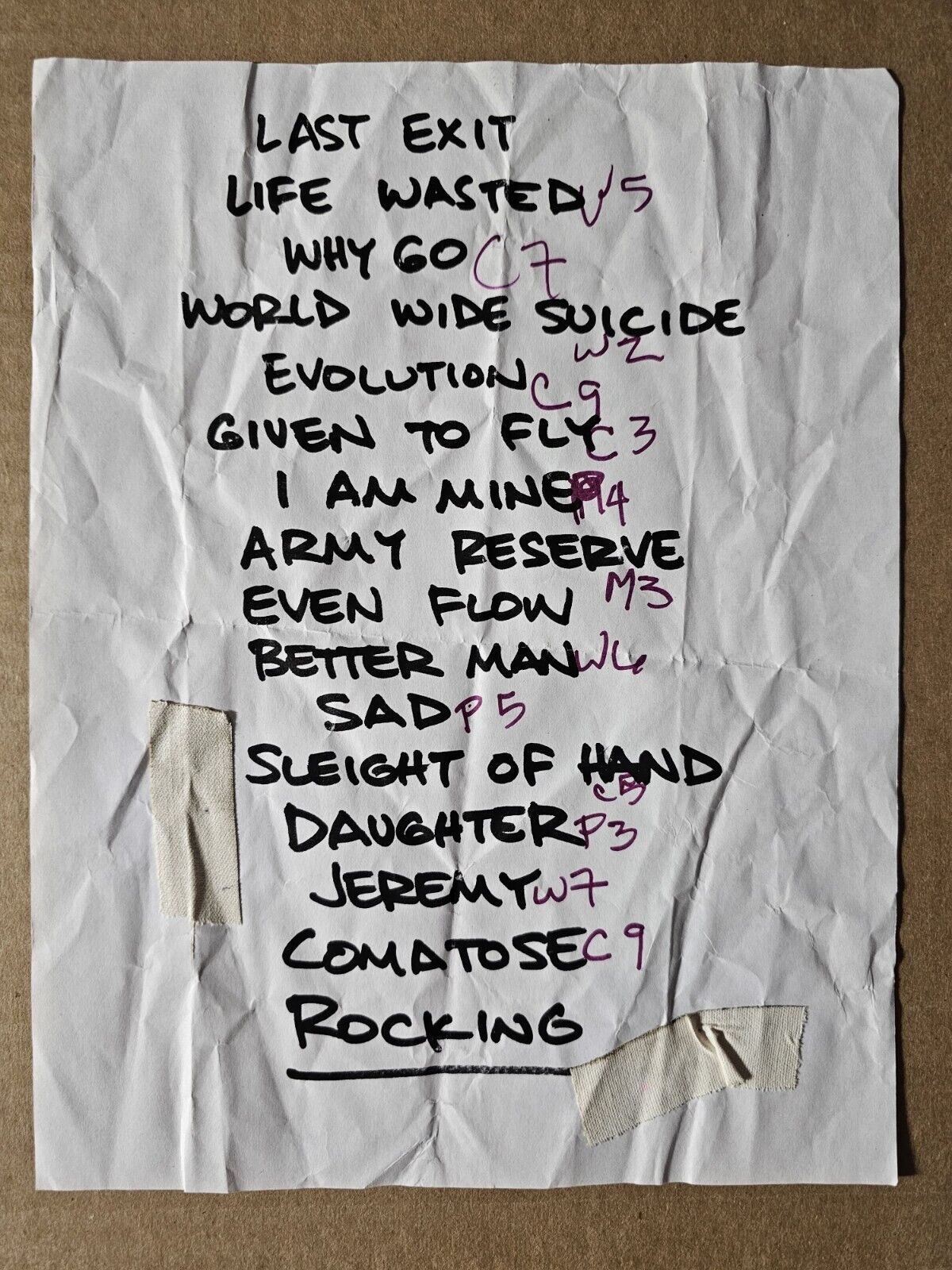 Pearl Jam Original Authentic Setlist With Code Next to Songs See Pics