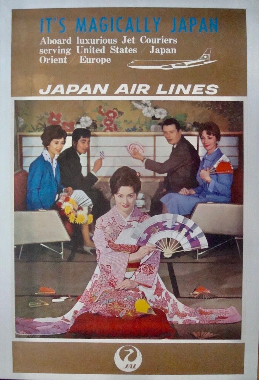 JAPAN AIRLINES IT'S MAGICALLY JAPAN DC 8 1960 Vintage Travel poster 25x39 LINEN